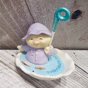 Everything's Ducky Miniature Duck Figurine Purple Raincoat Umbrella Resin 2 Inch